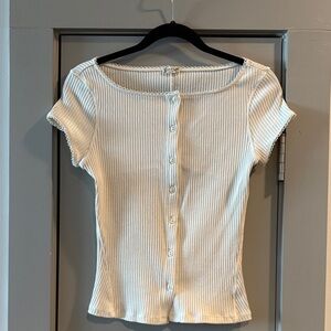 Free People Cream Ribbed Button-Down Top
